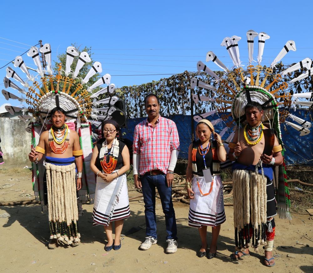 Prof Alok Kumar Kanungo (center) with Angami Nagas in traditional attire.